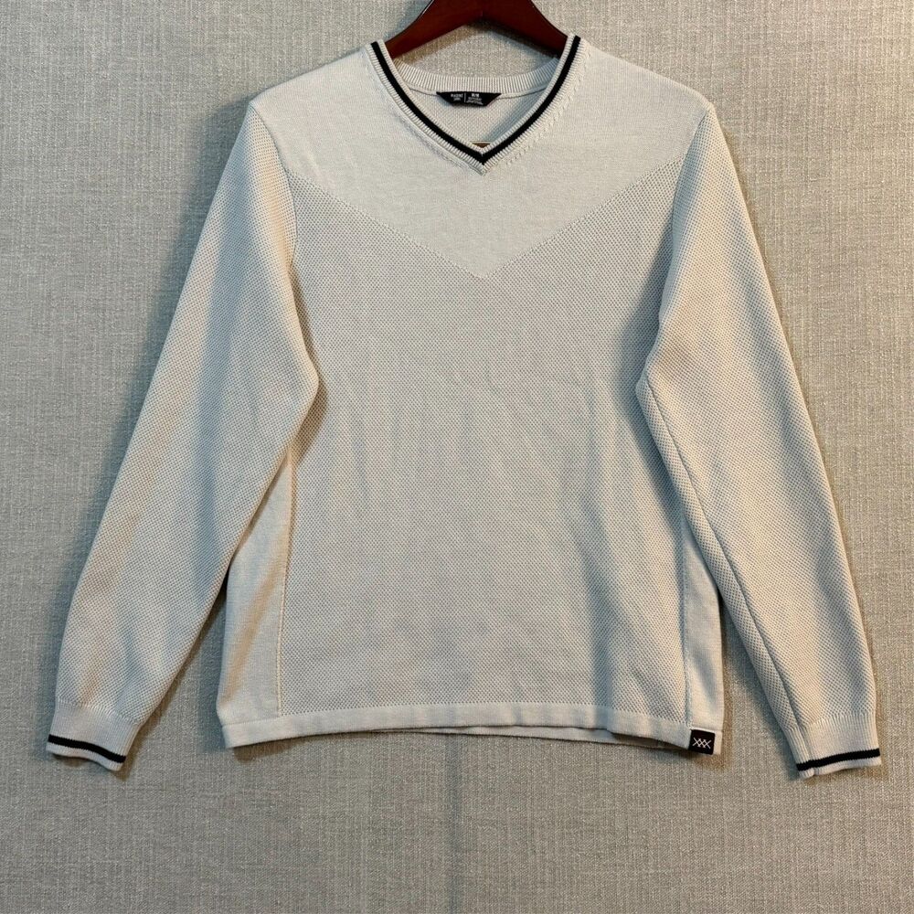 Rhone The Turn Golf V-Neck Sweater Size Medium Bone Navy Band Soft Textured